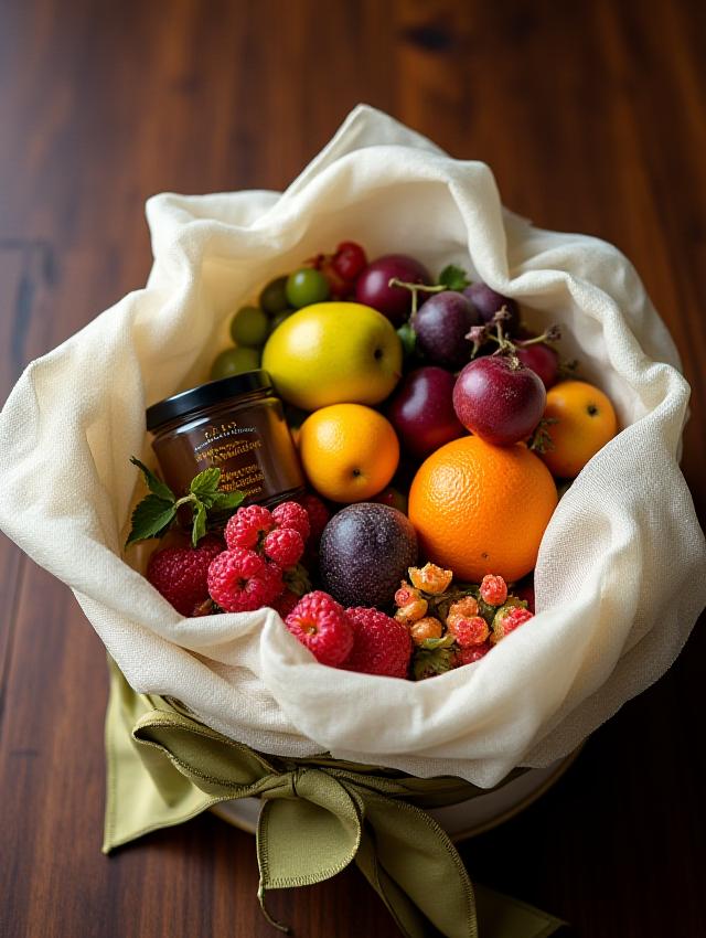 Luxury fruit basket with linen wrap