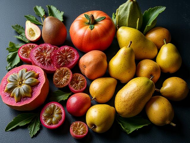 A variety of colorful organic seasonal fruits
