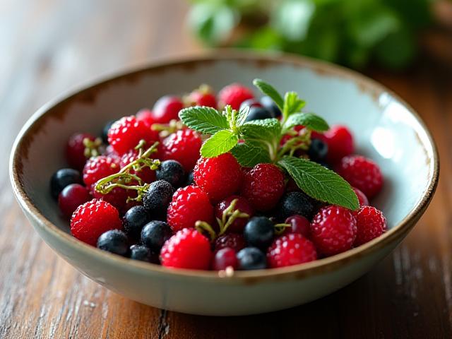 Summer berry and mint salad with balsamic glaze
