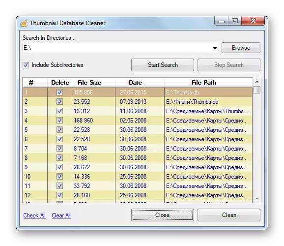 Menerbitkan Carian Filethumbs.db dalam Thumbnail Database Cleaner