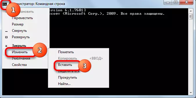 V ukazno vrstico v operacijskem sistemu Windows 7 vstavite kopirani ukaz