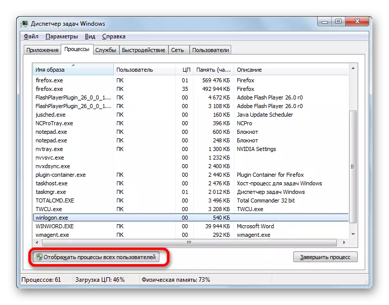 Włącz tryb wyświetlania wszystkich procesów użytkowników w systemie Windows Manager