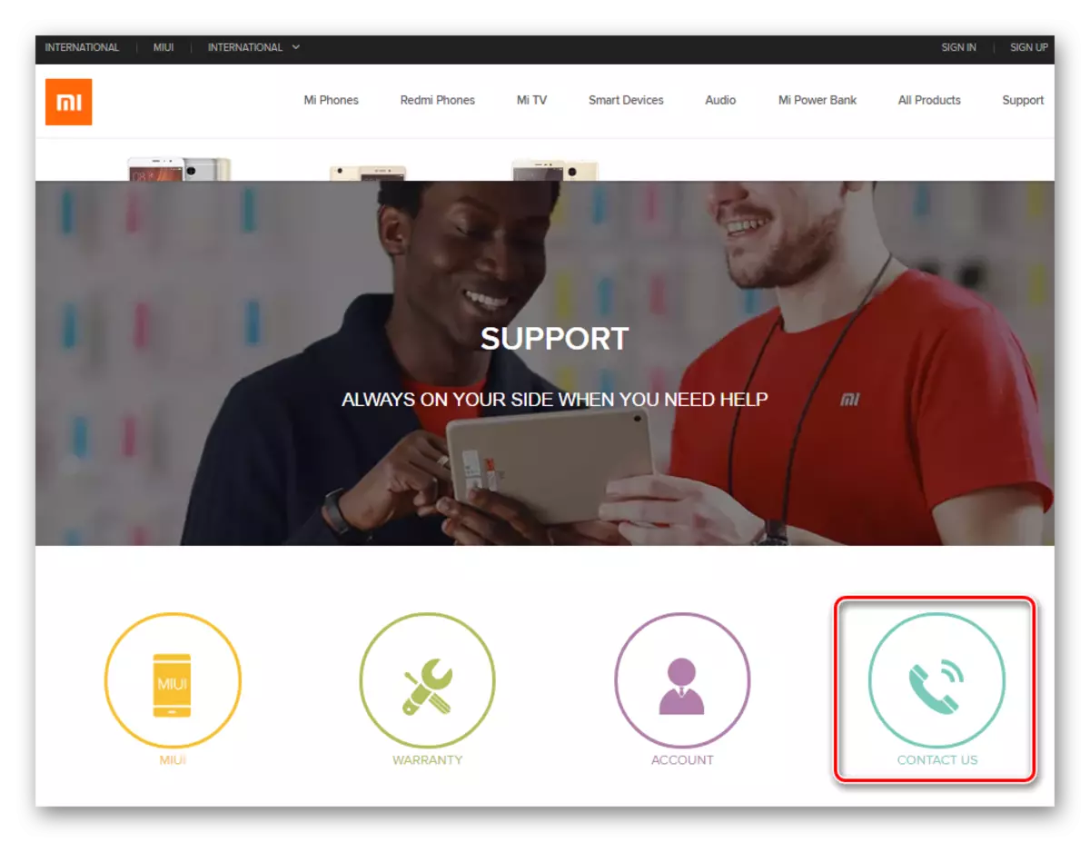 Xiaomi menghubungi dukungan teknis melalui situs web resmi