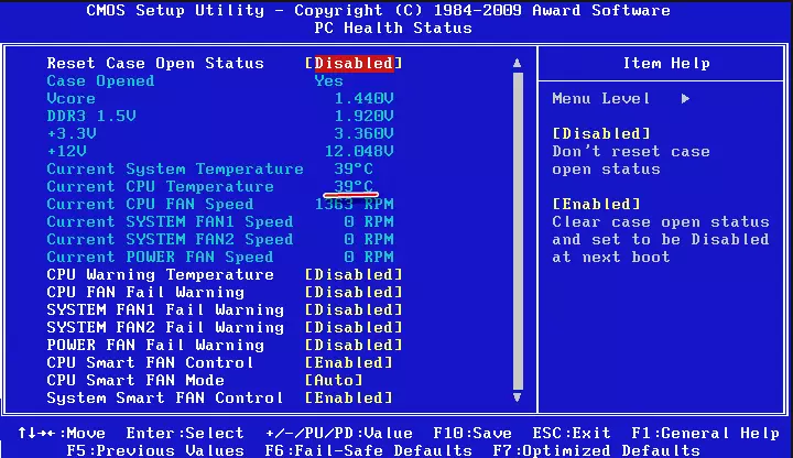 BIOS માં CPU તાપમાન