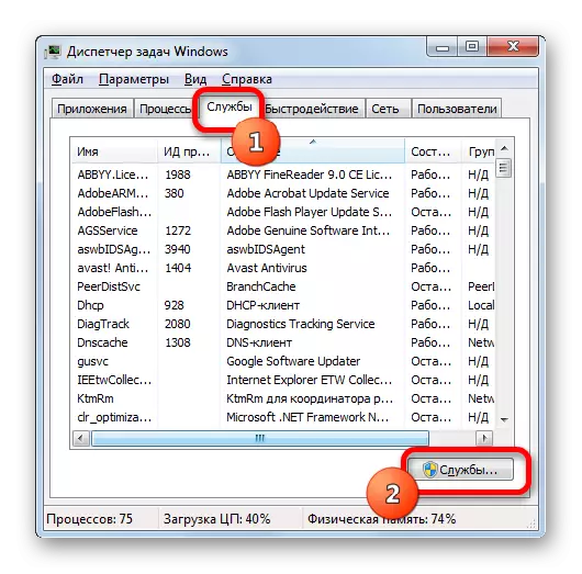 Přepněte na Services Manager prostřednictvím Správce úloh v systému Windows 7