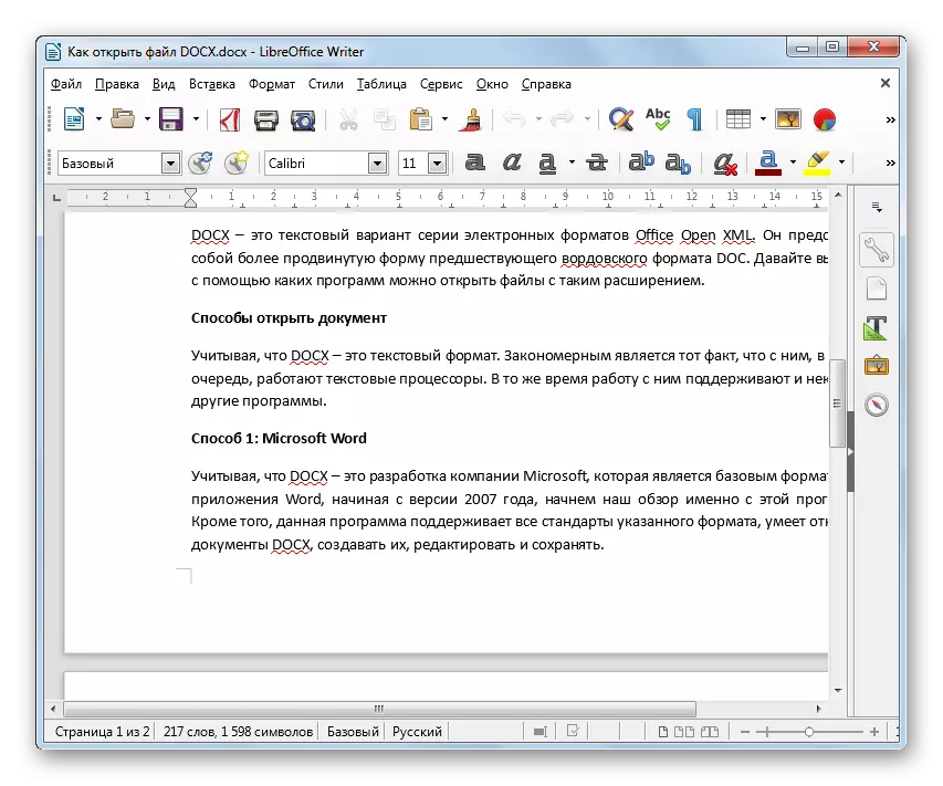 Docx sənədi libreOffice yazıçı proqramında açıqdır