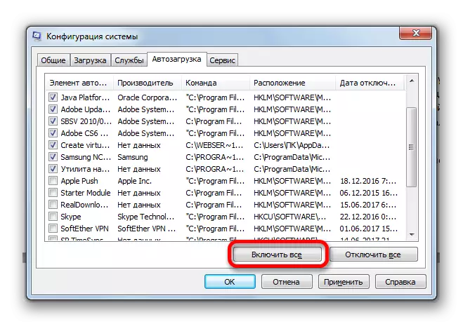 Menambah semua aplikasi dari senarai ke Autoload dalam tetingkap konfigurasi Sistem di Windows 7