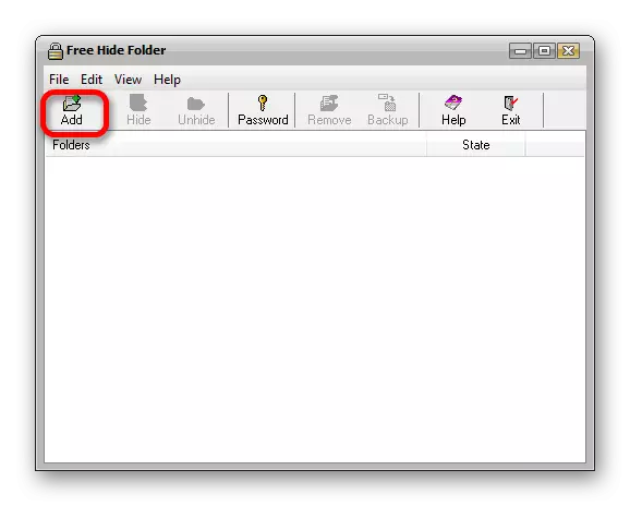 Μετάβαση στο παράθυρο επιλογής στο πρόγραμμα Fold Folder Hide
