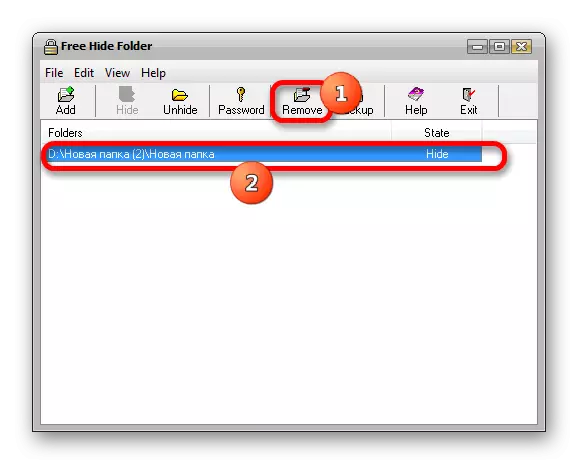Odstránenie objektu zo zoznamu v programe Free Hide Folder