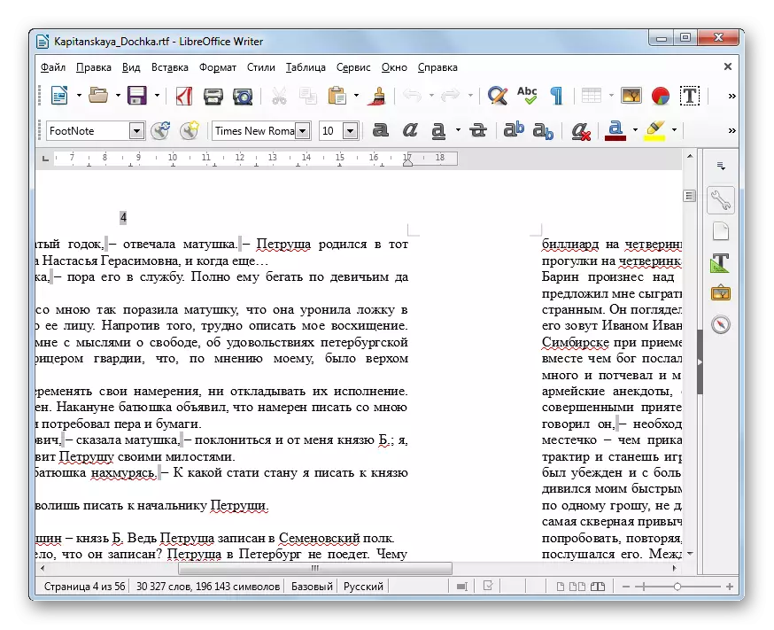 Režim zobrazení knihy v aplikaci LibreOffice spisovatel