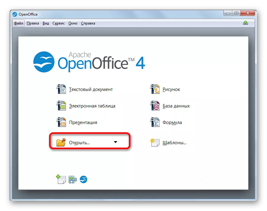 Apache OpenOffice Startup penceresinde pencere açma penceresine geçin
