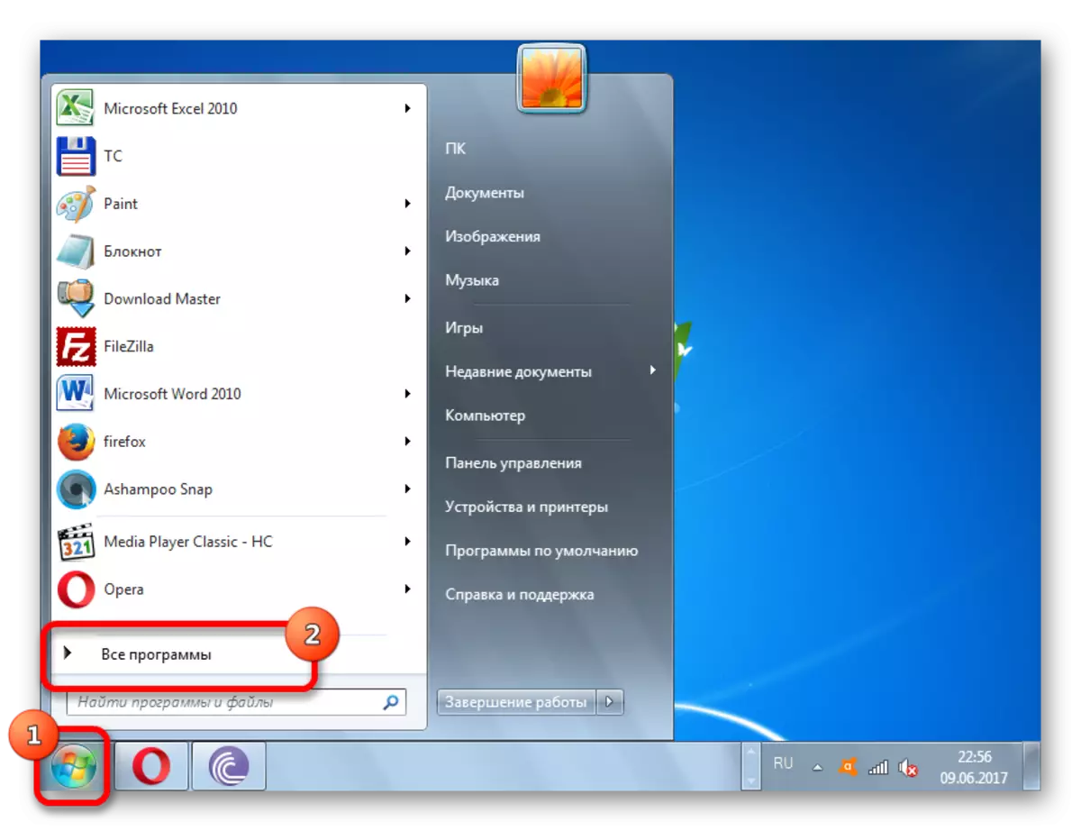 Chuyển đến tất cả các chương trình thông qua menu Bắt đầu trong Windows