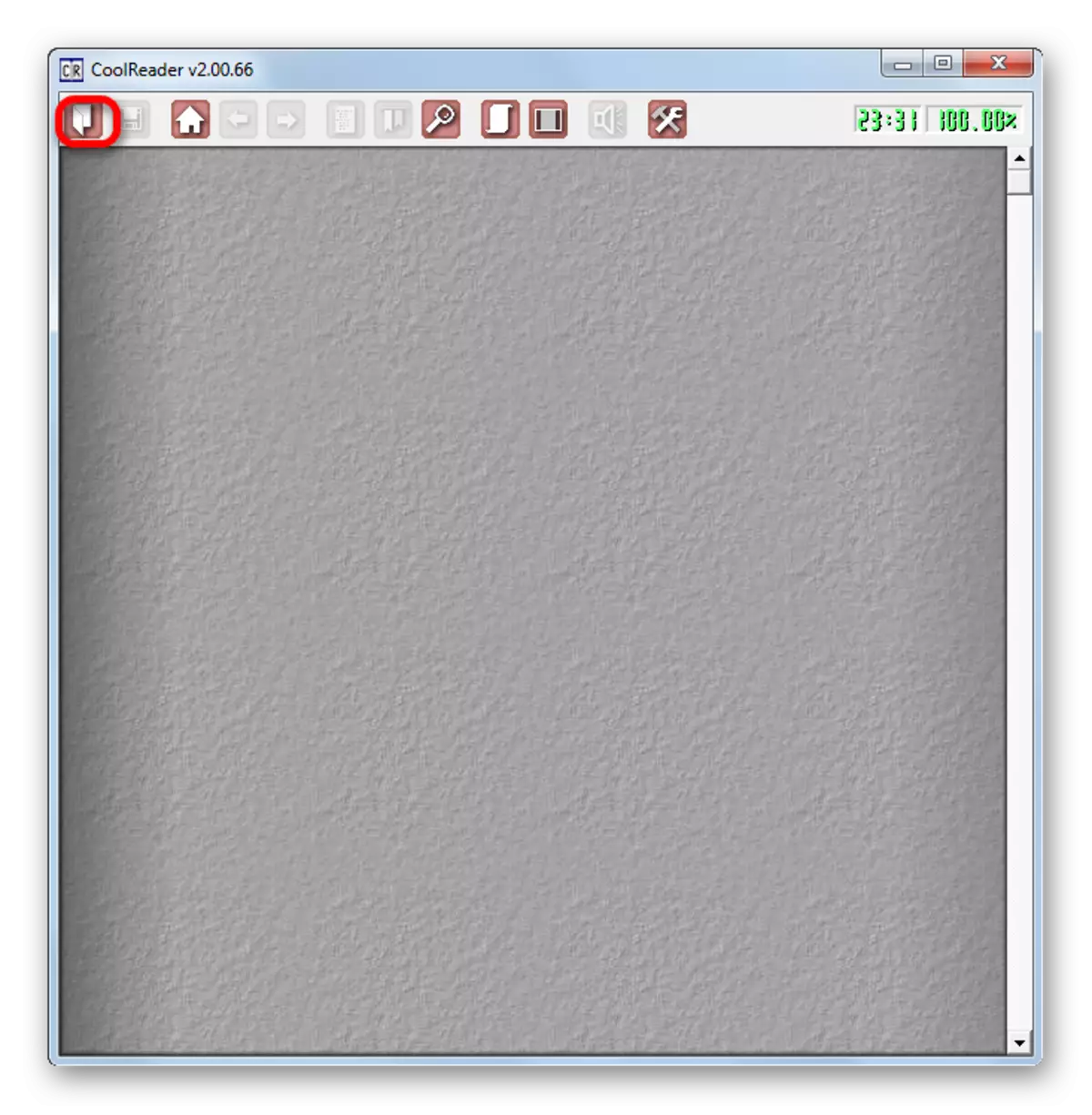 Pergi ke jendela pembukaan jendela melalui menu horizontal di program coolreader