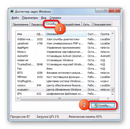 Skakel oor na Services Manager via Task Manager in Windows 7