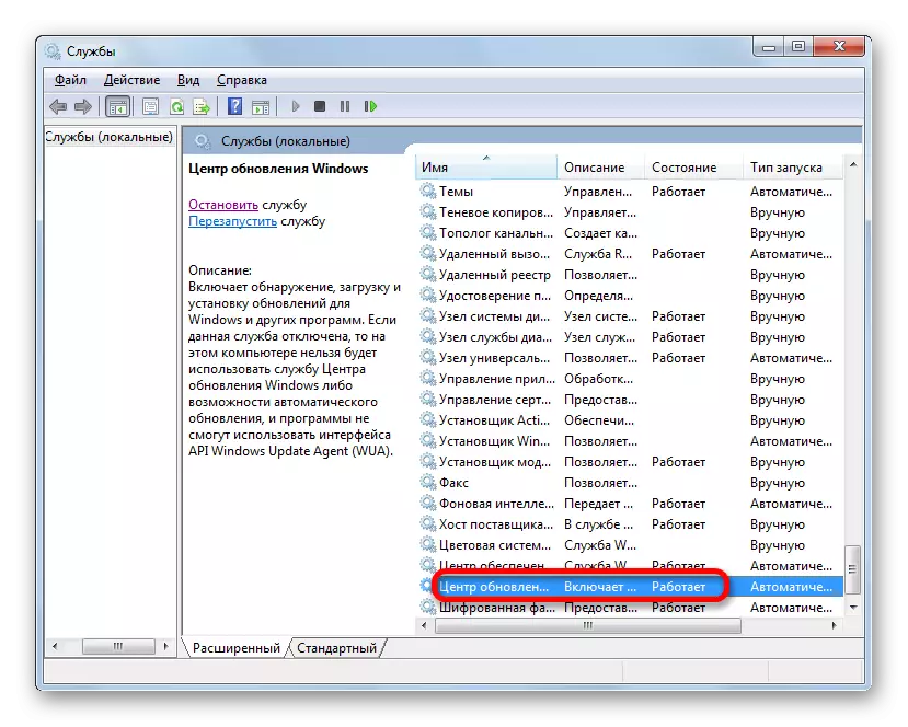 Skipt yfir í Windows Service Properties Window Lestur Windows Update gegnum Service Manager glugga í Windows 7