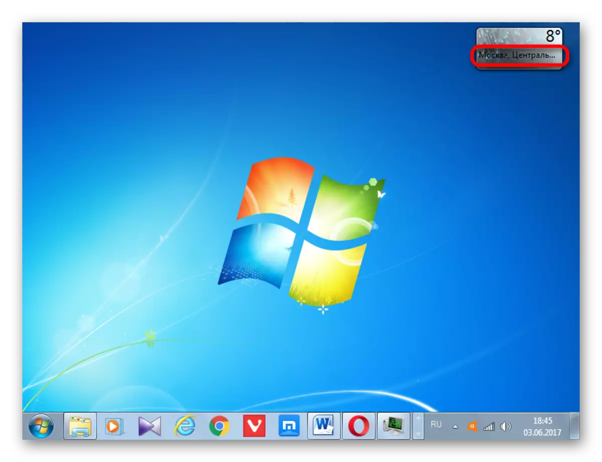 Die weer gadget dui die ligging van Moskou in Windows 7