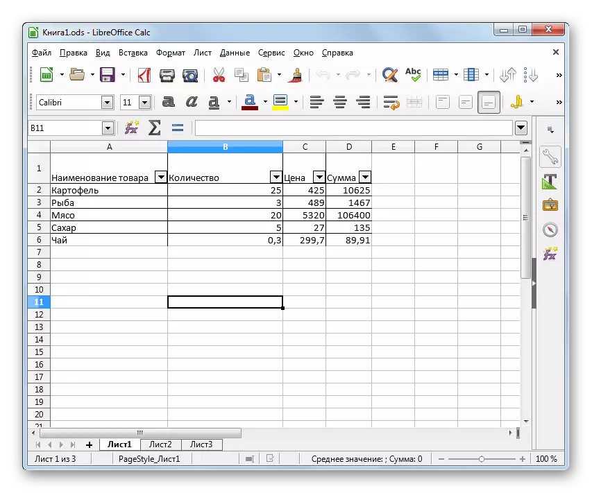 File ekstensi ODS terbuka di LibreOffice Calc.
