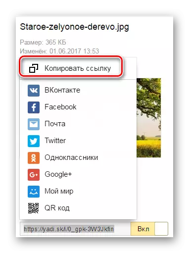 Kopieer Link naar Yandex Disc-bestand