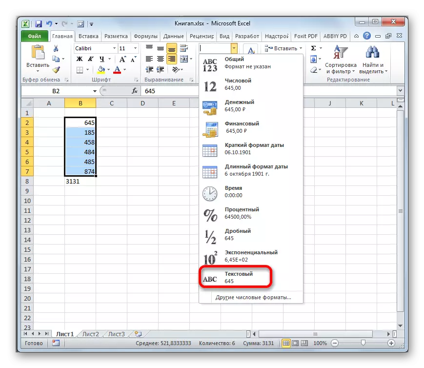Vyberte formát textu v aplikaci Microsoft Excel