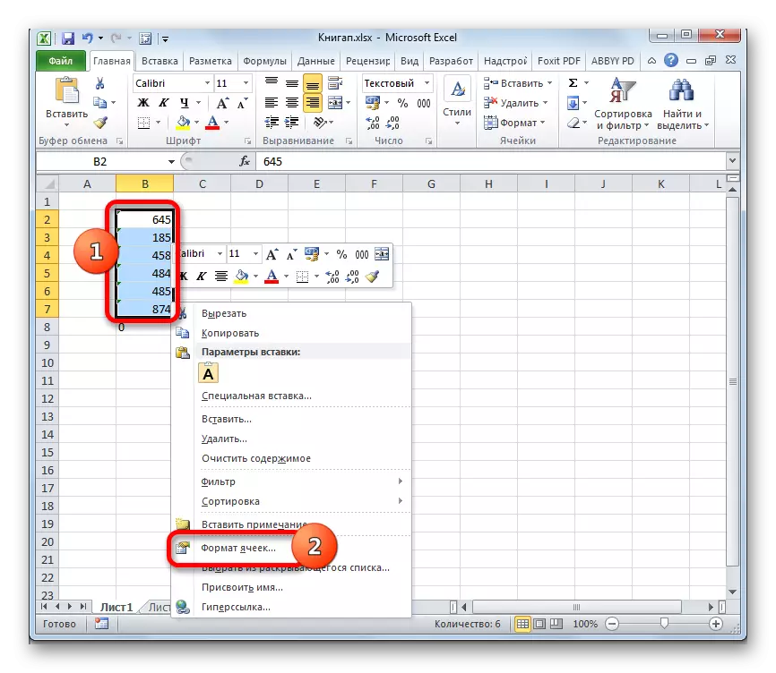 Joan Microsoft Excel formateatzeko leihora