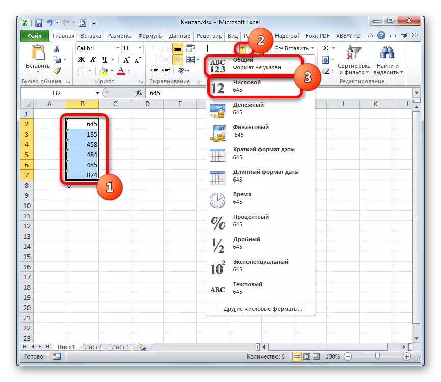 Formato de formato de texto en numérico a través de cinta en Microsoft Excel