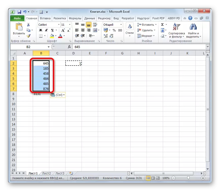 O intervalo é transformado usando uma inserção especial no Microsoft Excel