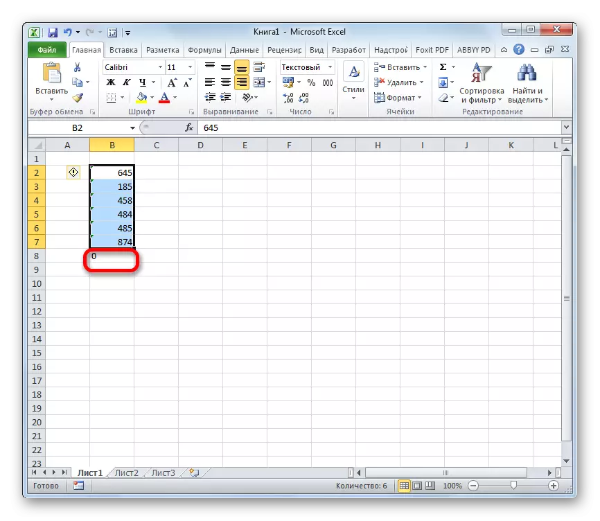 Ang Avosumn 0 sa Microsoft Excel
