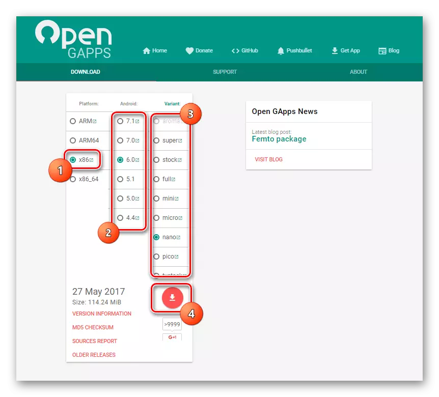 OpenGApps Tải xuống từ trang web