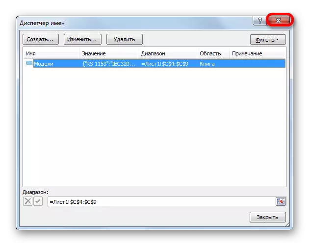 Zatvorenie okna Správca Názov v programe Microsoft Excel