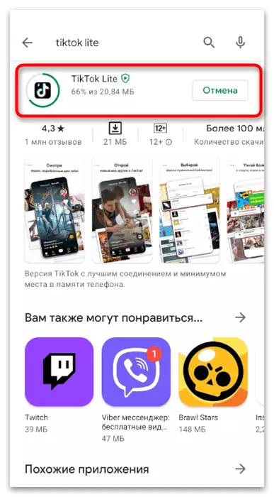 The download process of the Light version of the application to install Tiktok on the phone