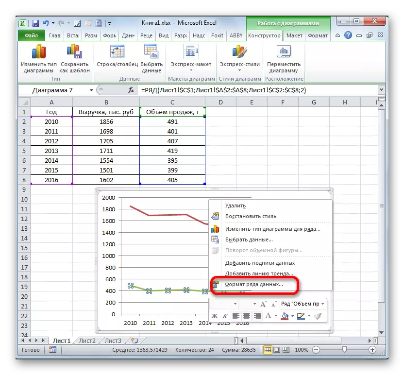 Microsoft Excel'deki bir dizi veri formatına geçiş