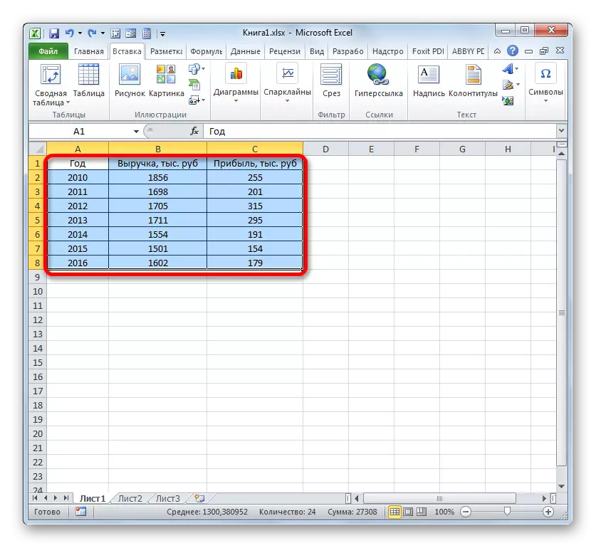 Selección de la tabla en Microsoft Excel