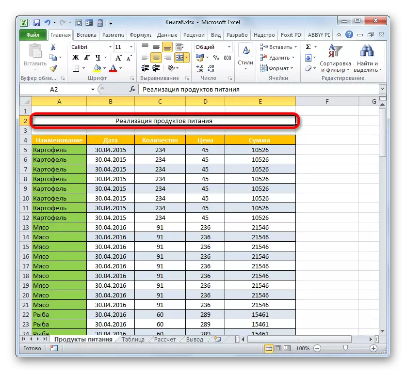 Mga selula United sa Microsoft Excel.
