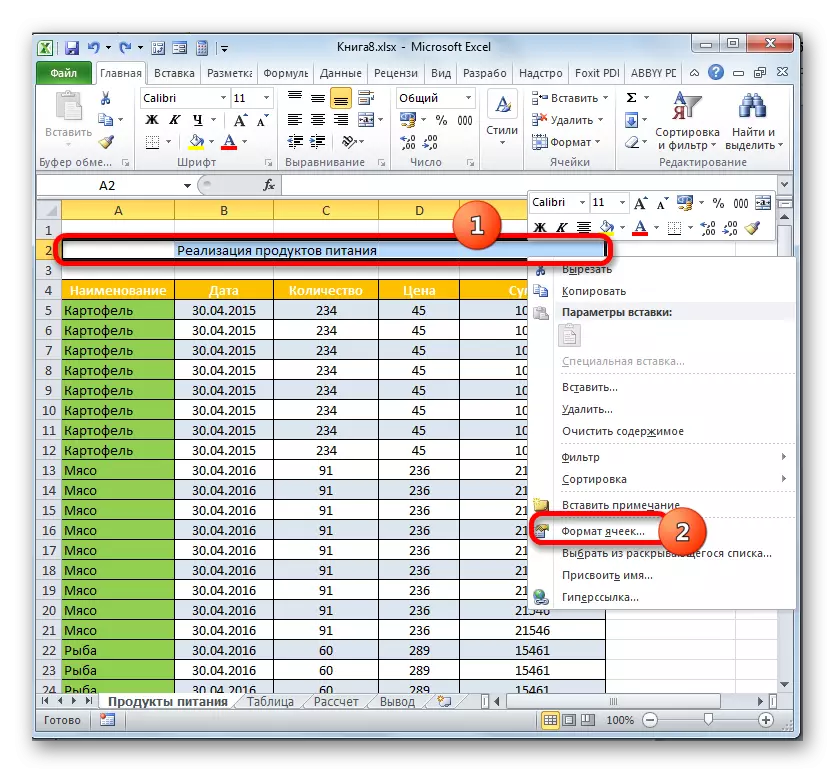 Microsoft Excel-da hujayra formatiga o'tish