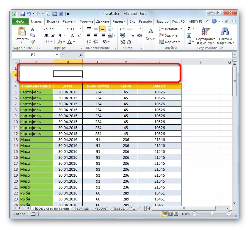 Tilføjet tre linjer i Microsoft Excel