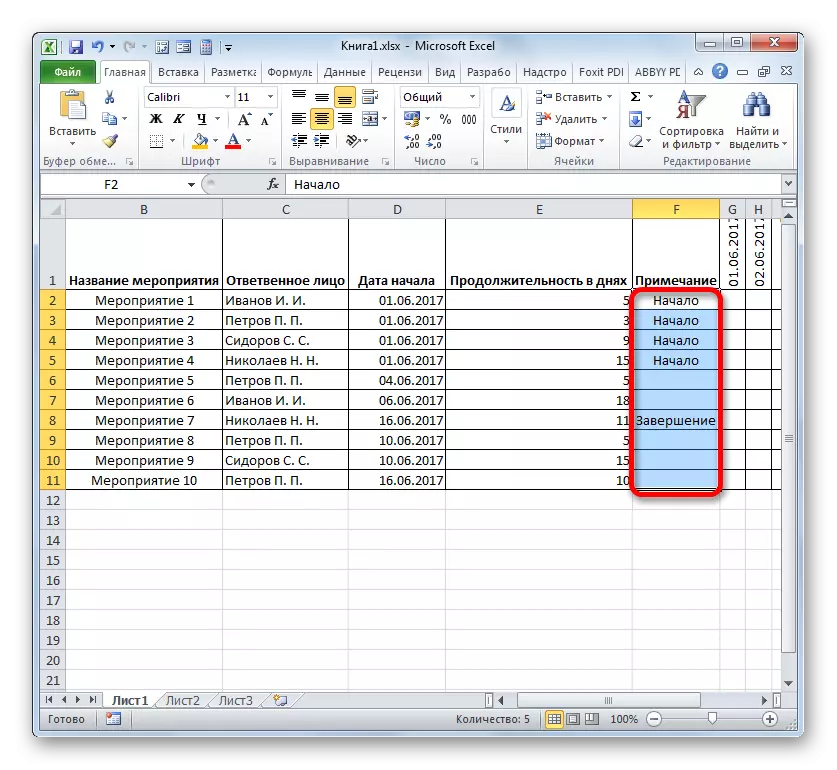 Забележка в таблицата в Microsoft Excel