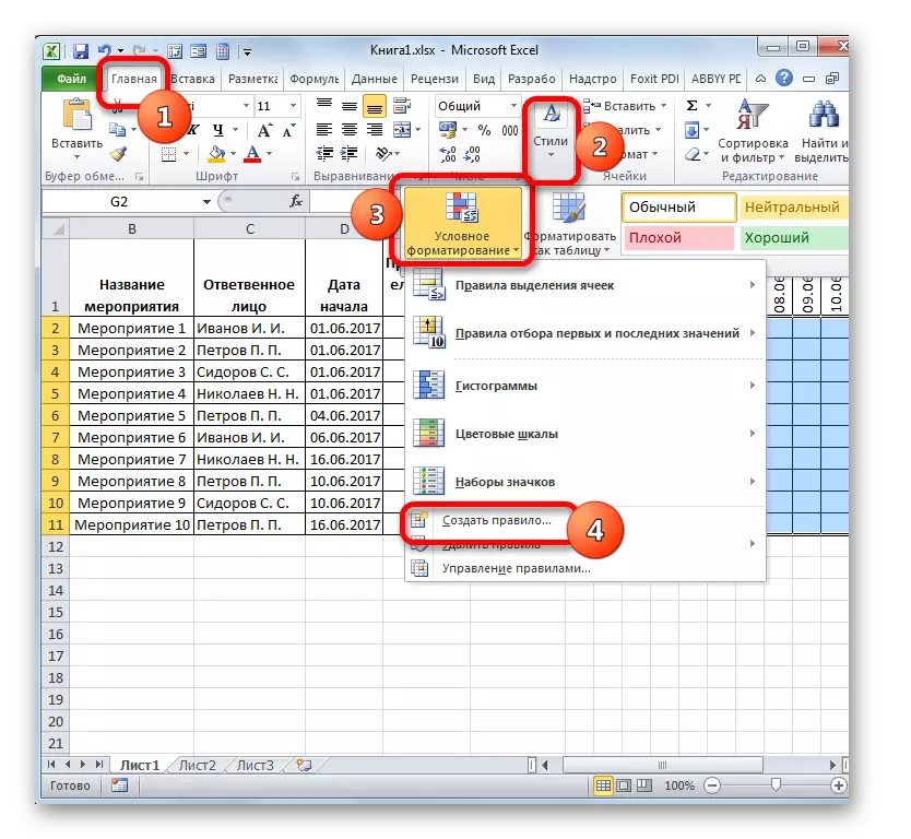 Transition to the creation of conditional formatting rules in Microsoft Excel
