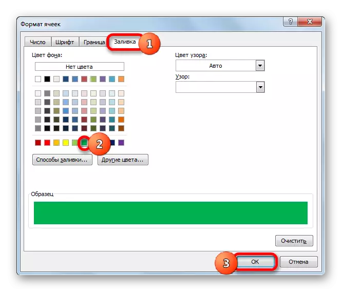 Pilihan warna eusian dina jandela format sél dina Microsoft Excel
