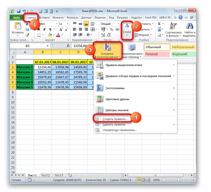 Transisi ke Penciptaan Aturan Pemformatan Bersyarat di Microsoft Excel