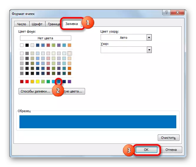 בחירת צבע המילוי בחלון תבנית התא ב- Microsoft Excel