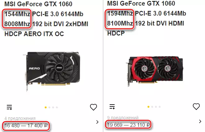 Price difference between overclocked and conventional video cards
