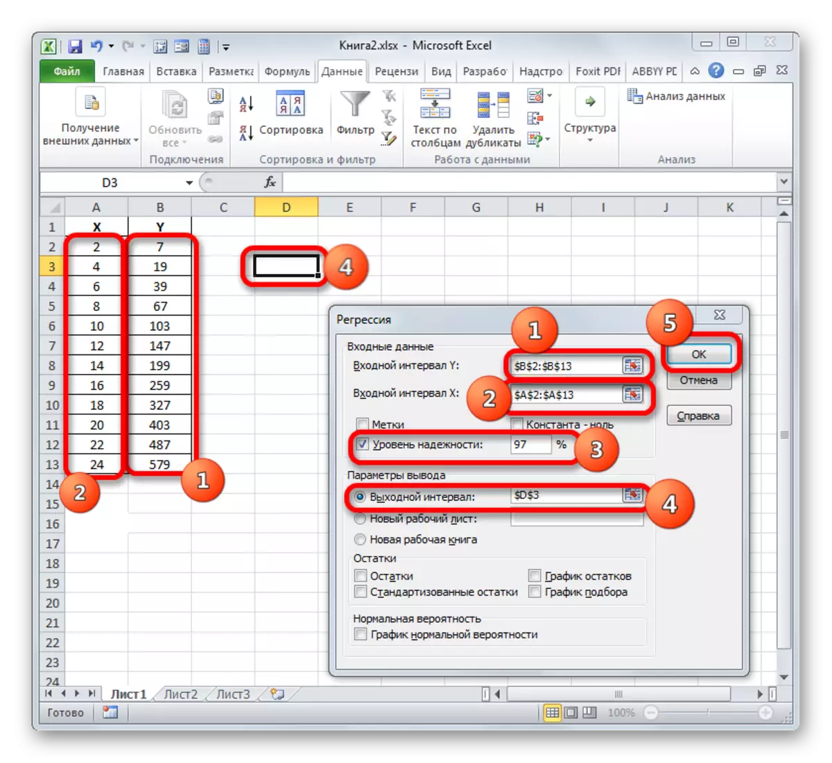 Regressione dell'utensile della finestra Pacchetto di analisi in Microsoft Excel