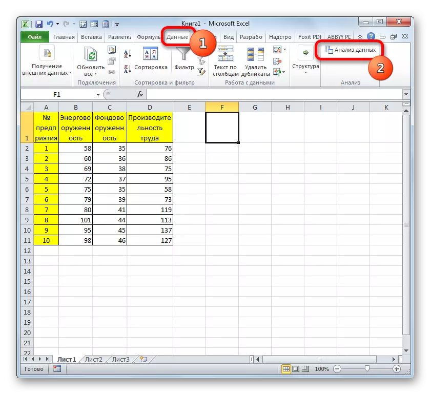 Lancering af en pakke af analyser i Microsoft Excel