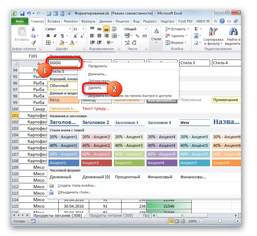 Forigo de stilo en Microsoft Excel