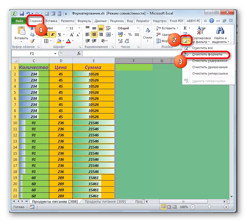 Prijelaz na čišćenje formata u programu Microsoft Excel