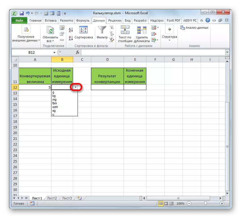 Daftar unit pengukuran massal di Microsoft Excel