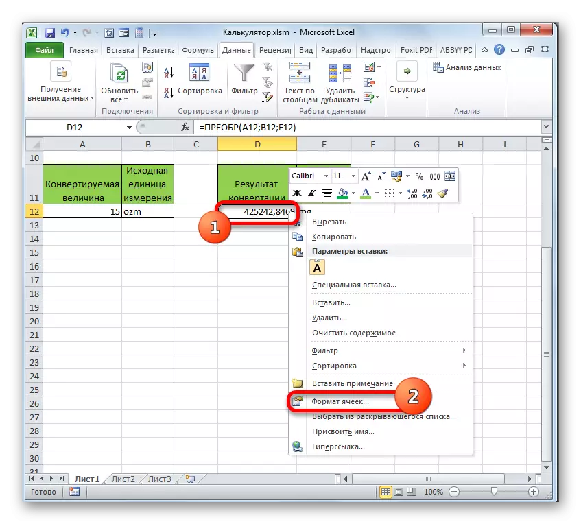 Übergang zum Zellenformat in Microsoft Excel