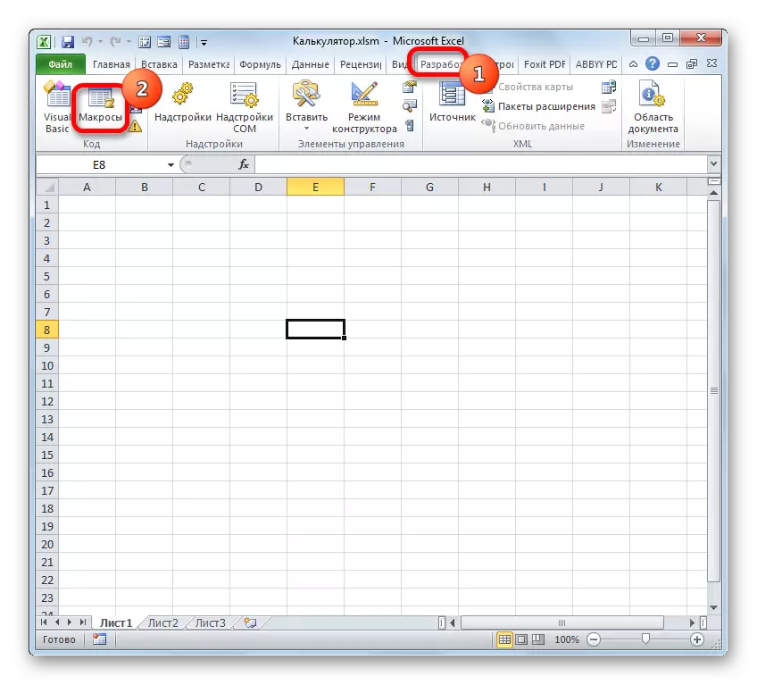 Overgang til makrovindu i Microsoft Excel