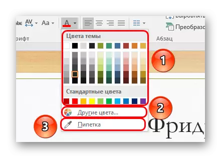PowerPoint- ում մանրամասն տեքստային գույնի պարամետրերի տարրեր