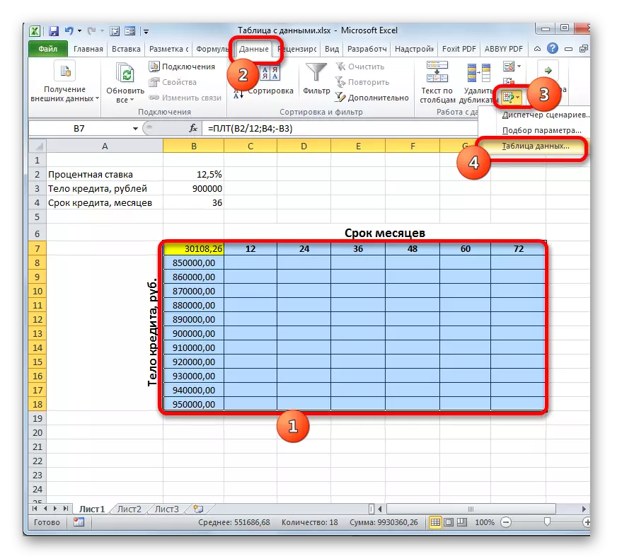 Porniți tabelul de date al tabelului de pe Microsoft Excel